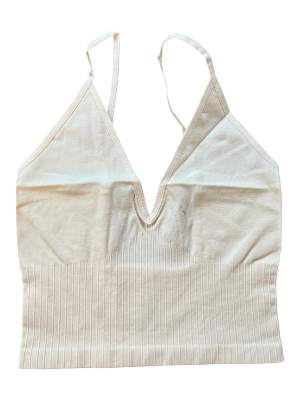 Ivory/cream Ribbed V-Neck Cropped Tank